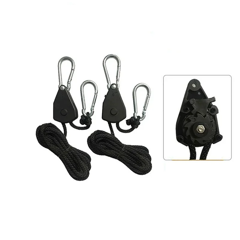 Perchas reforzadas ajustables de 8 pulgadas, Clip de cuerda resistente, trinquete colgante yo-yo para tienda de campaña, gancho de polea para lámpara de planta de cultivo, 6 uds.