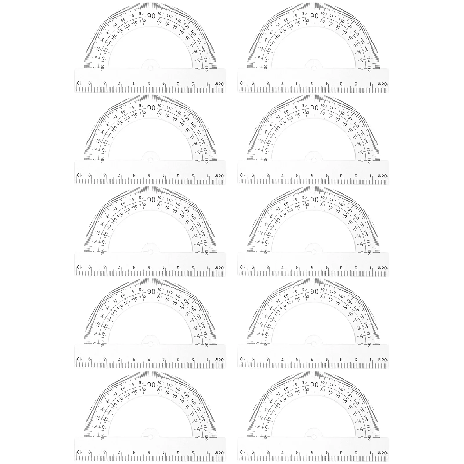 10 قطع منقلة بلاستيكية للرياضيات بنصف دائرة، أداة صياغة محمولة بمقياس واضح للطلاب والكبار