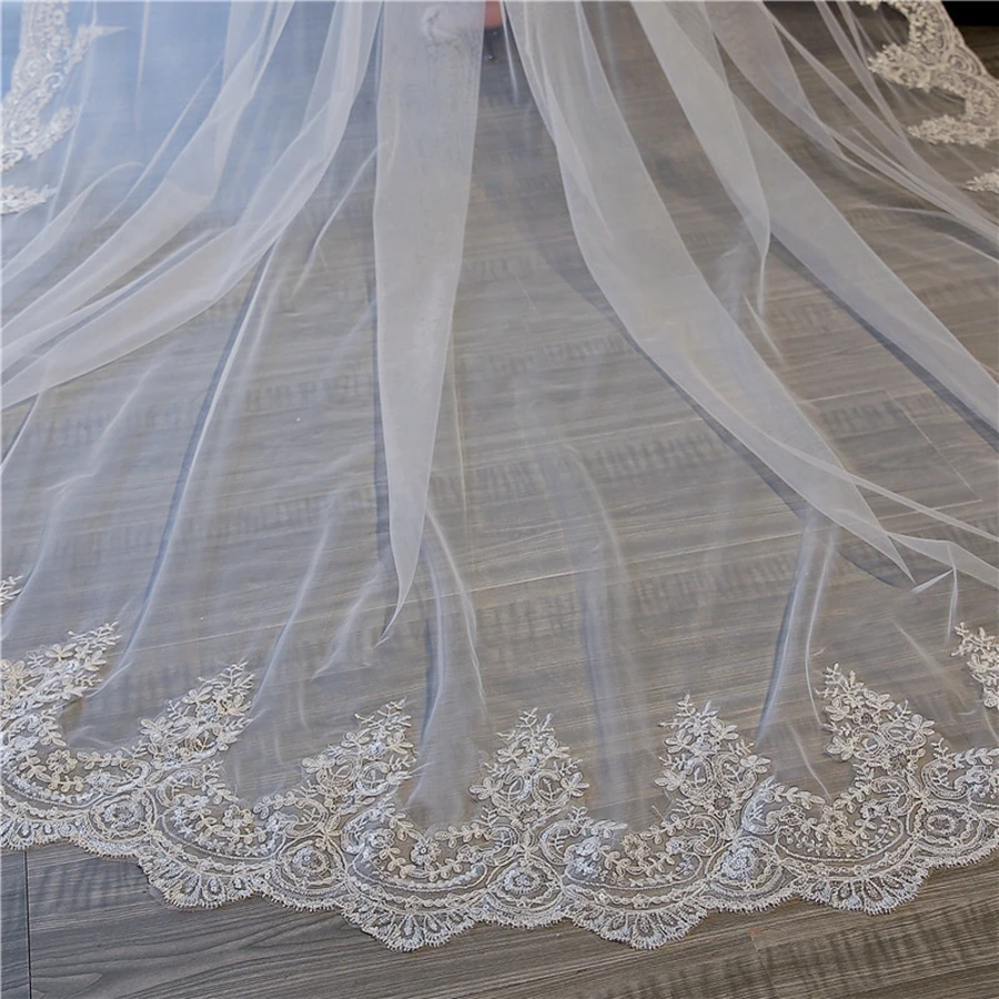 New Arrival Cathedral Wedding Veil Long Lace Bridal Veils One Layer Bride Veils Velo De Novia Accessoires Mariage