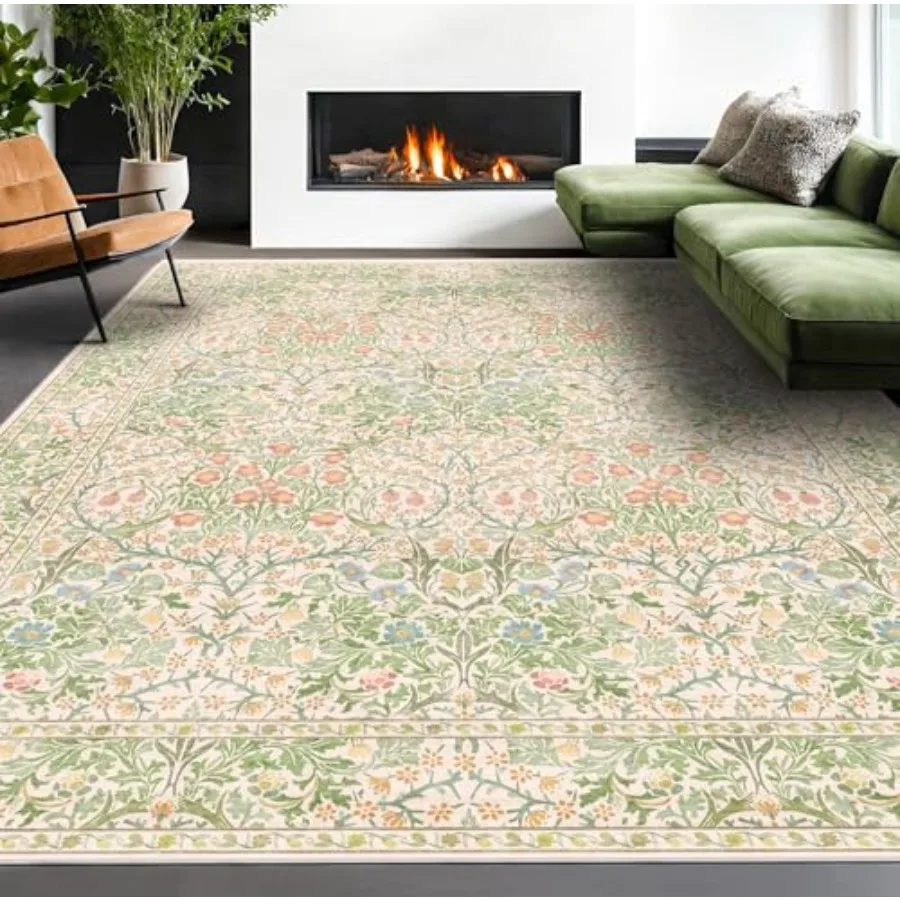 

Washable 8x10 Rugs for Living Room Light Green Oriental Rugs for Bedroom Dining Room Under Kitchen Table Stain Resistant NonSli