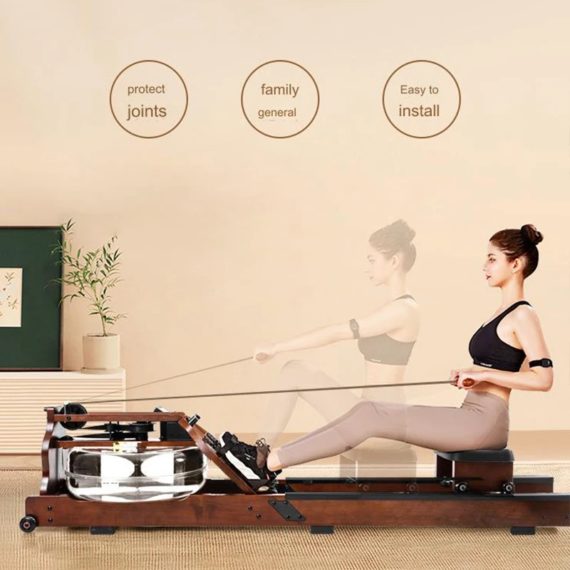 tv-Wooden Water Rower Water Rowing Machine Cardio Training Workout Cardio Fitness Wooden Water Rowing Machine！
