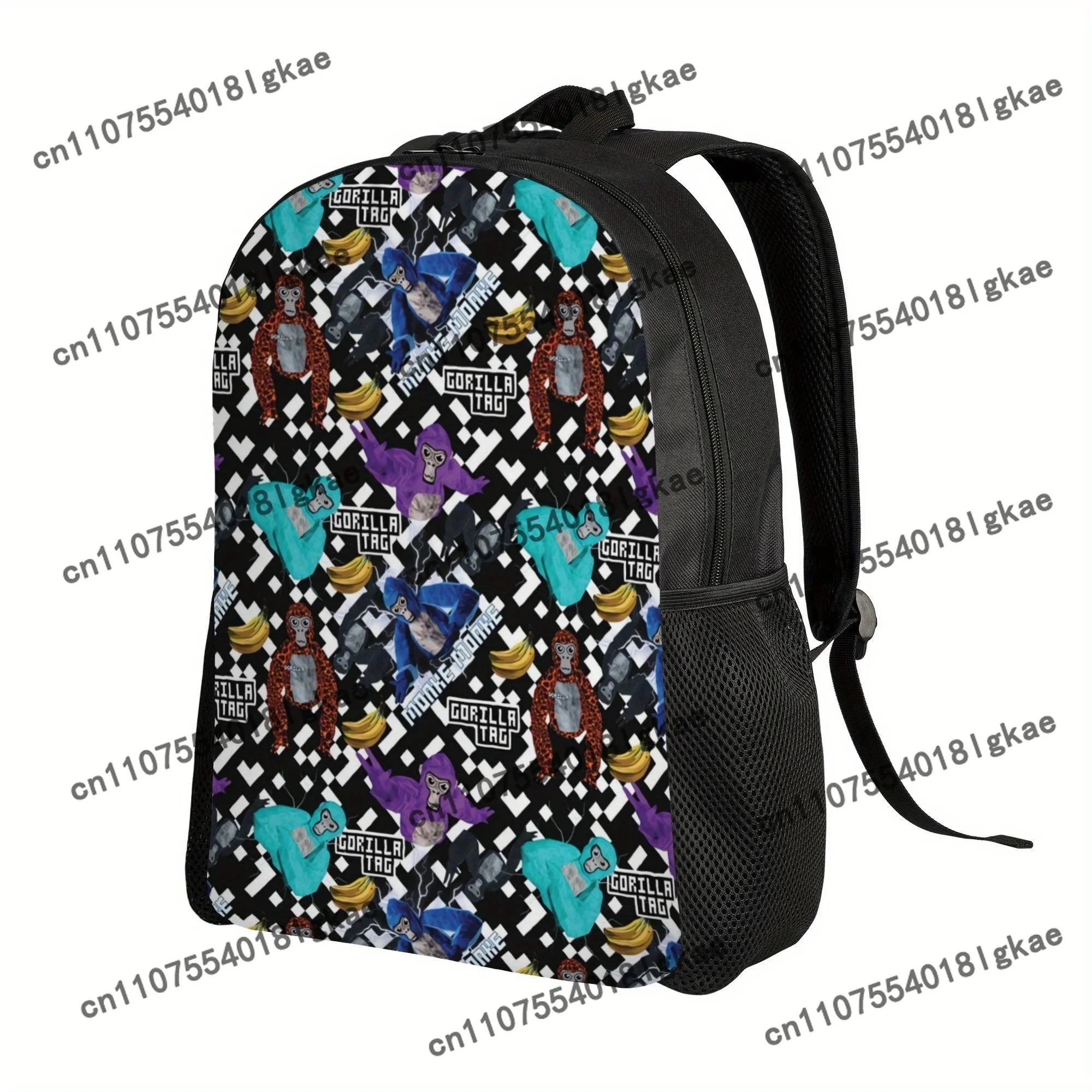 ZLIENSZUS Men's Relaxed Fit Backpack - Pixel Monke 1 Gorilla Tag VR Gamer Merch Design with Checkered Pattern & Banana Graphics,