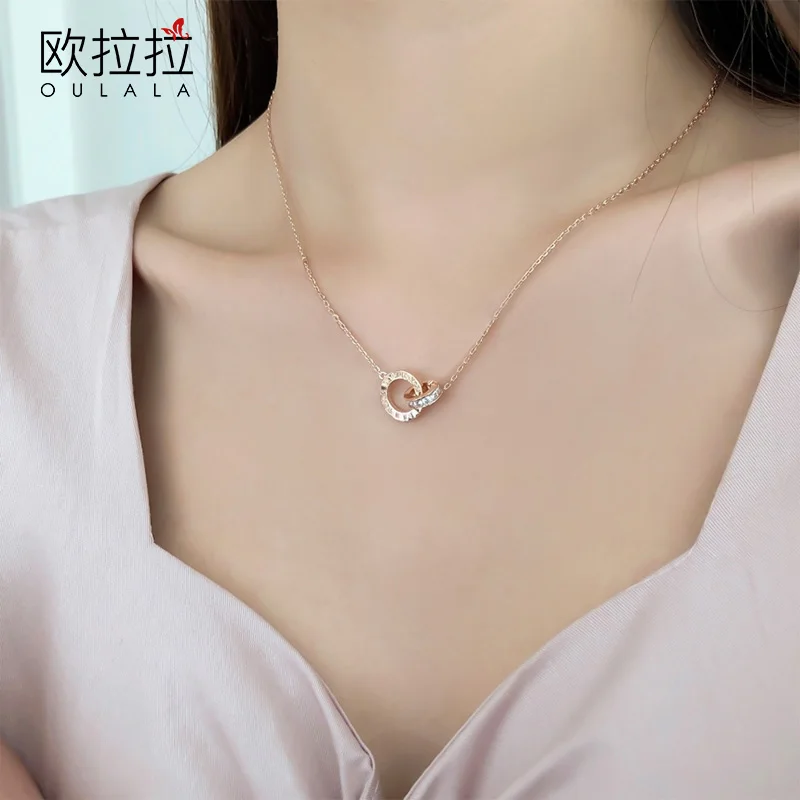 Roman Font Micro Inlaid Zircon Necklace, Trendy Women's Internet Celebrity Collarbone Chain, Light Luxury Necklace Pendant