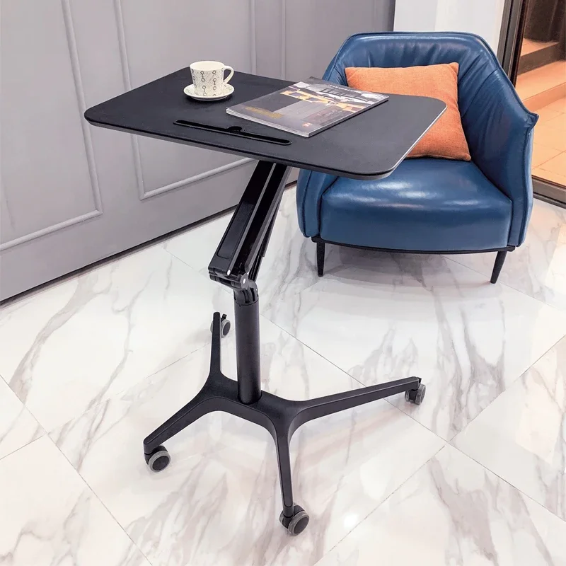 Height Adjustable Standing Laptop Desk Cart Rolling Couch Gas Spring Riser Table Mobile Sit Stand Desk With Lockable Wheels