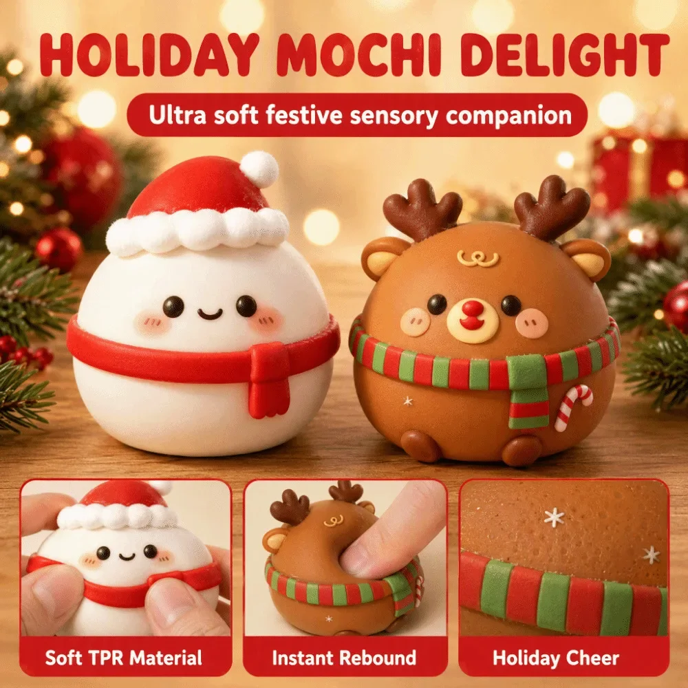 Slow Rebound Christmas Mochi Squishy Slow Rising Stretchy Tactile Squeezeble Toy Soft Christmas Squishy Toy Christmas Party