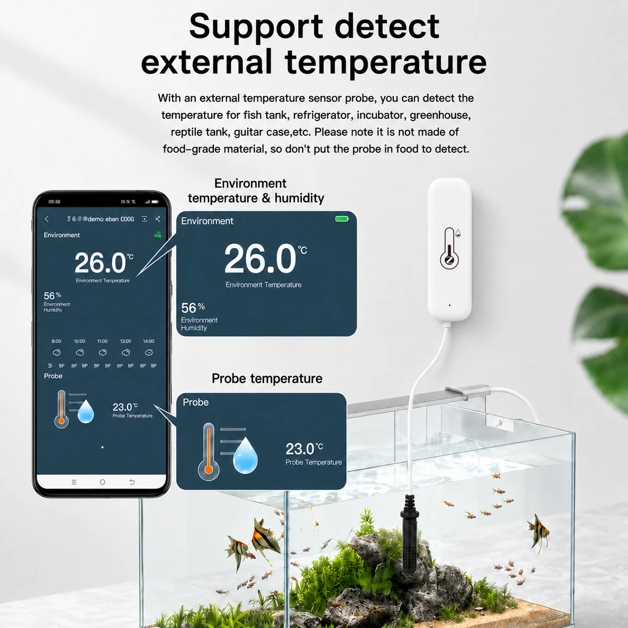 Tuya Zigbee Temperature Humidity Sensor with External Probe, Smart Home Compatible with Alexa Google Home Smart Life