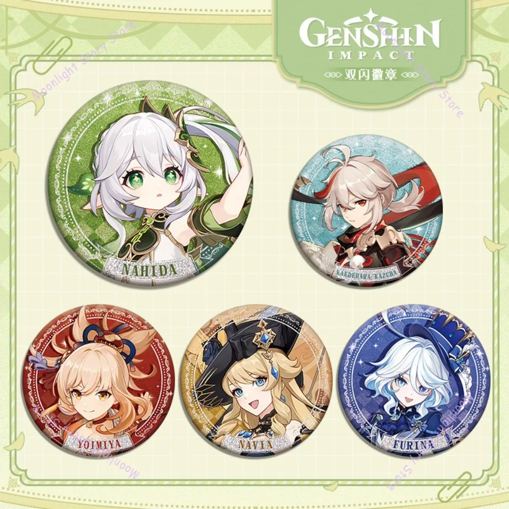 

Genshin Impact Anime Merch Badge Zhongli Raiden Shogun Venti Scaramouche Brooch Pendant Bag Accessories Gift for Birthday