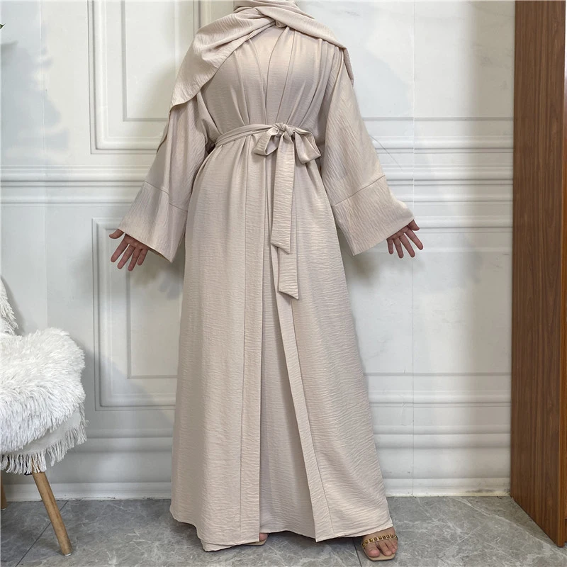 Two piece set Robe Solid Cardigan Abaya Long Dress Pocket Fashion Party Evening Women Muslim Kaftan Jalabiya Women\'s clothing