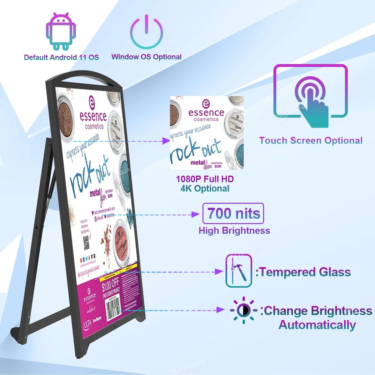 360SPB Batteriebetriebene 43-Zoll-Digitalanzeige-Ausstellung, tragbare LCD-Beschilderung für Innenwerbung