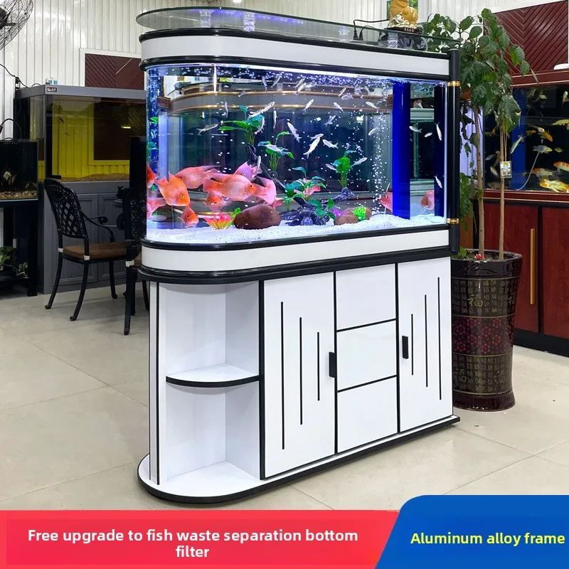Acquario di grandi dimensioni per uso domestico, soggiorno, schermo dal pavimento al soffitto, filtro inferiore per acquario in vetro, divisorio a grande schermo ecologico