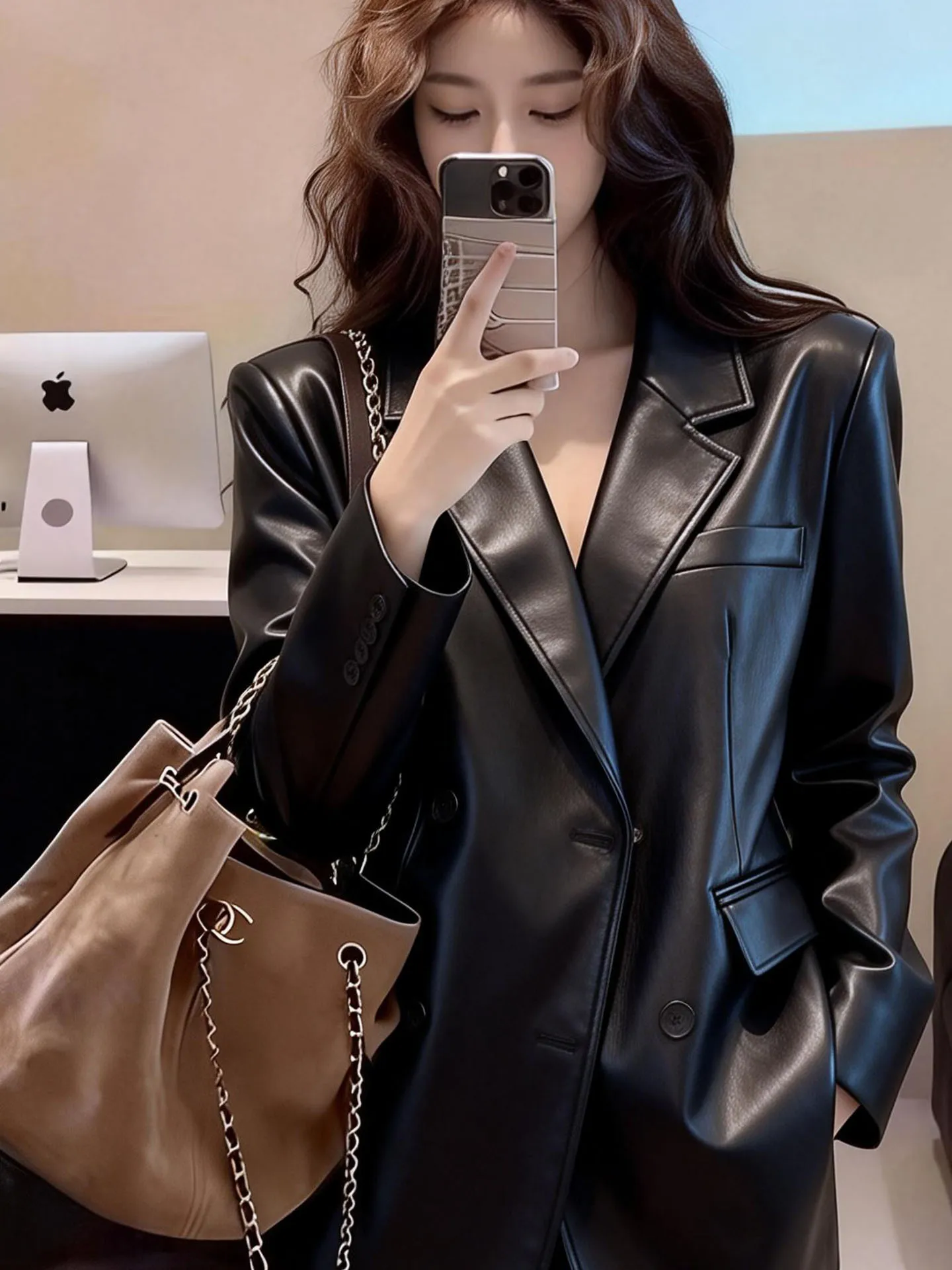 エレブラ レザー スーツ ジャケット レディース ファッション 春 2026 フリップカラー オルタナティブ アウターウェア ラグジュアリー センセーション スタンドフィット