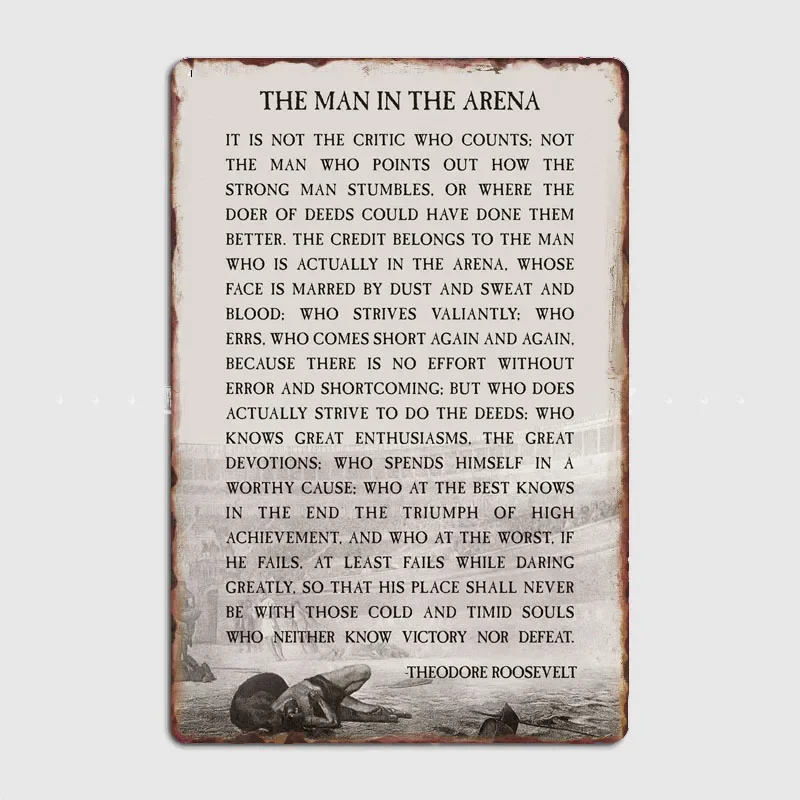 The Man In The Arena Inspirational Panel Decor With Quotes For Home, Garage, And Bar Wall Art Decoration