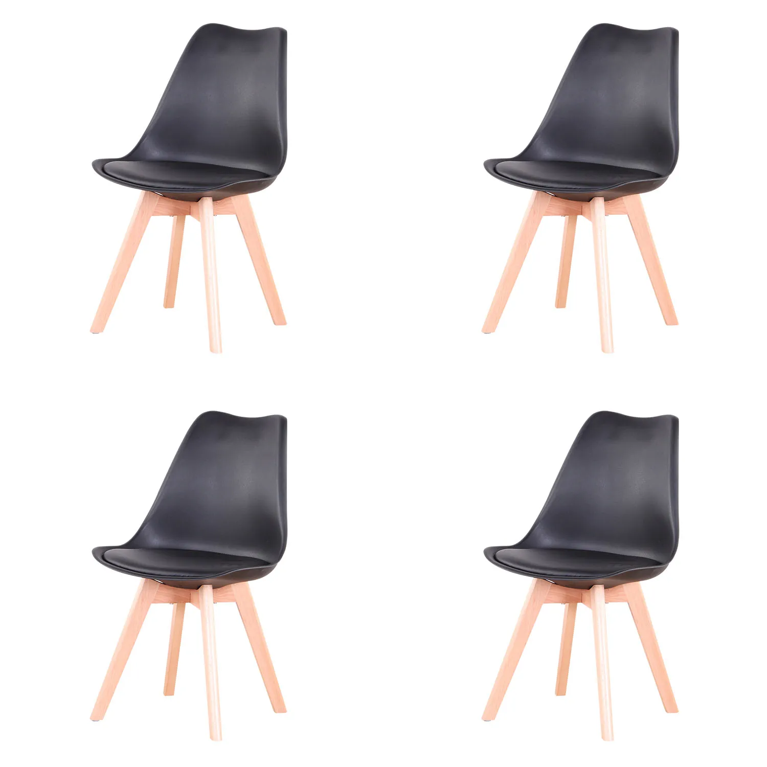 Set van 4/6 Scandinavische middeleeuwse eetkamerstoelen PU-gewatteerde zitting Beukenhouten poten Bureaustoelen voor eetkamer Slaapkamer Balkon Restaurant