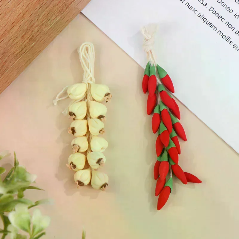 1String 1:12 Dollhouse Miniature Garlic Chili Pepper Whole String Condiment Kitchen Food Model Living Scene Decor Toy