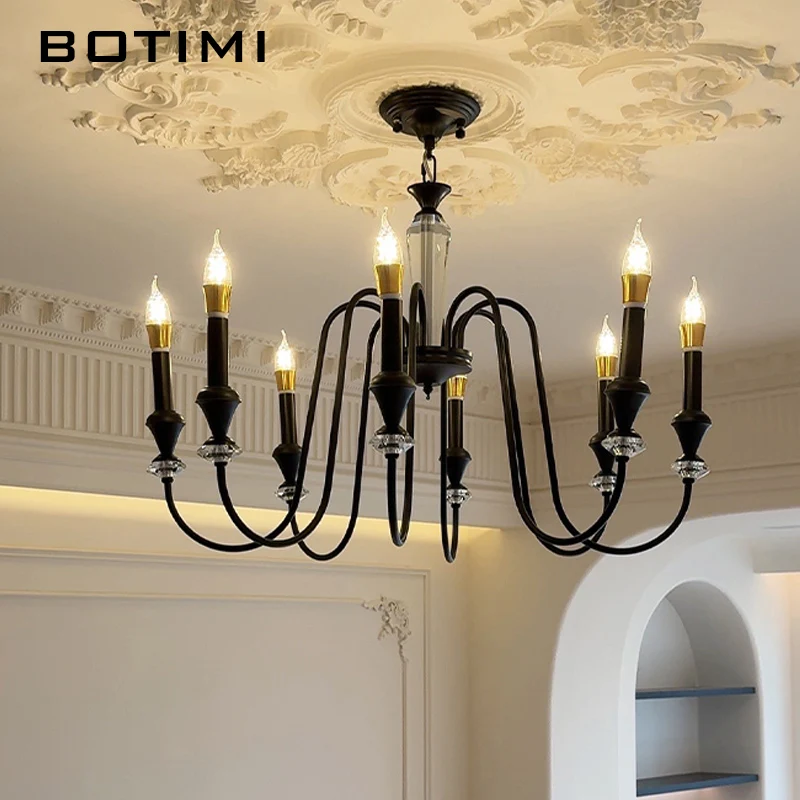 BOTIMI Romantic Black Chandeliers For Foyer 6 8 10 Arms Chandelier Lighting Fixtures E14 Modern Glass Hanging Dinning Lights