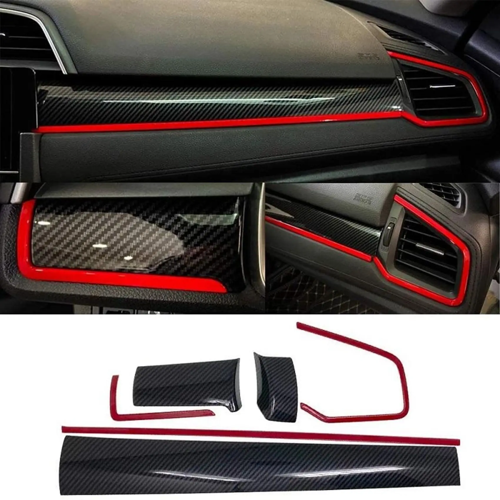 Moldura Interior para salpicadero de coche, pegatinas para consolas centrales, cubierta embellecedora para Honda Civic 10. ª generación, 2016-2020, 6 piezas