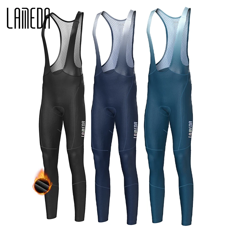 LAMEDA Men's Cycling Bib Pants Padded Windproof Winter Fleece Bike Bibs Pants Tights with Shoulder Straps MTB Cycling Clothing