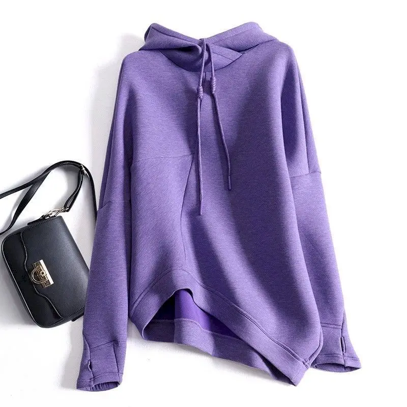 Fashion Hoodies Women Solid Color Design Sense Pullover Hoodie Casual Loose Bat Sleeve Hooded Coats Spring Autumn Trend Y2k Tops