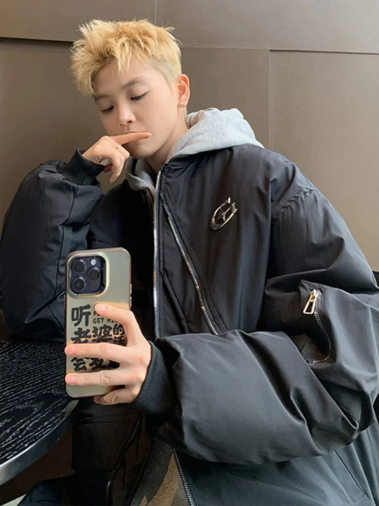 

Утепленная теплая американская бейсбольная куртка из хлопка, повседневная, свободного кроя, для подростков, зимняя, с металлическим декором и застежкой-молнией