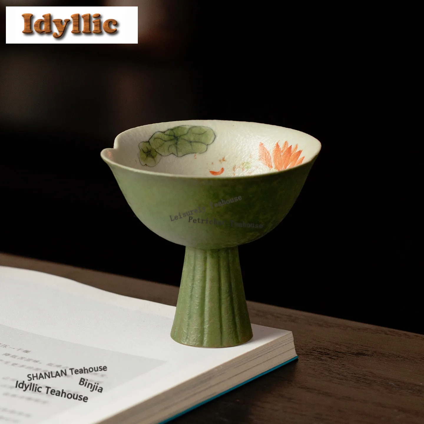 

2 шт./компл. Расписанные вручную чашки для чая с лотосом и рыбой, на высокой ножке, роскошные чайные чаши для дегустации чая, для медитации, набор для чаепития Jianzhan, 50 мл