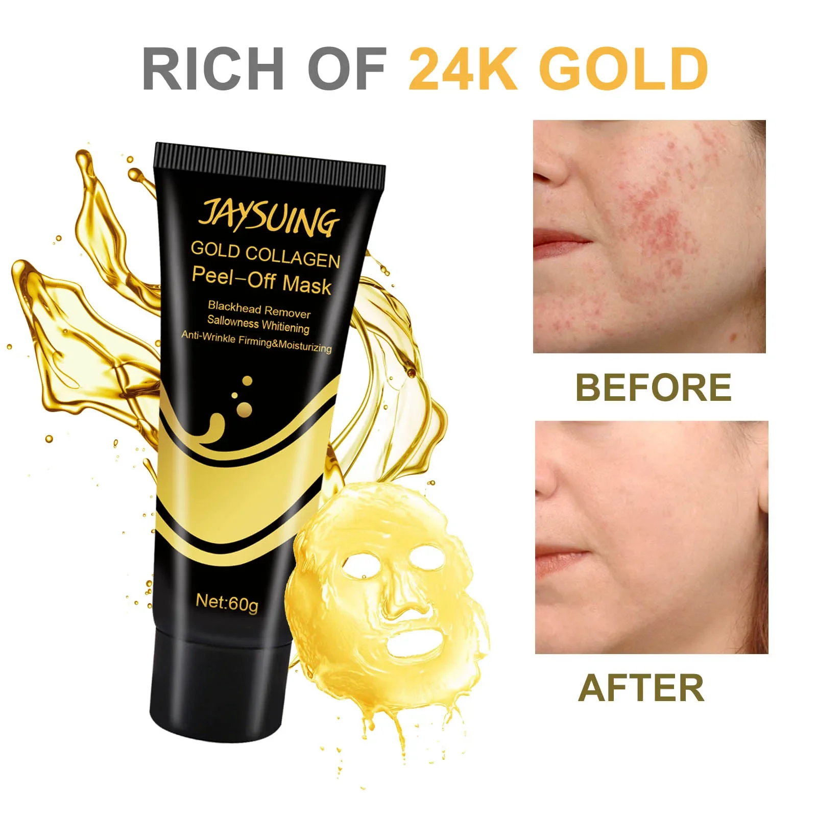 60g Gold Tearing facial mask Cream Remove blackheads and acne, shrink pores, control oil, moisturize and wash free facial mask