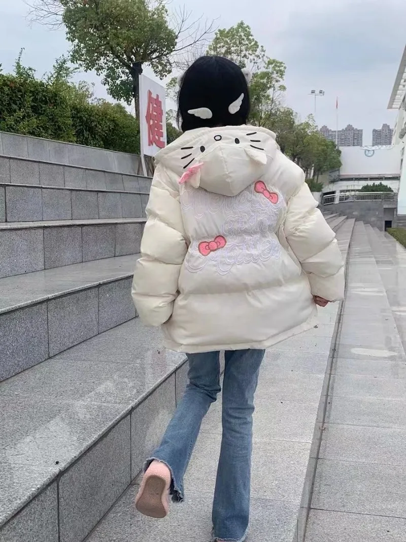 Miniso New Hello Kitty Cotton Jacket Hooded Zipper Jacket for Women Outdoor Sports Cotton Coat Women 2025 Winter Clothes Women