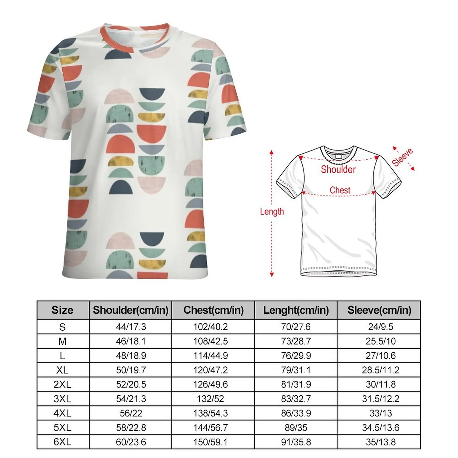 Nordic Pattern T Shirt O Neck Retro Mid Century Oversized T-Shirts Short Sleeve Street Wear Tees Woman Beach Harajuku Tops