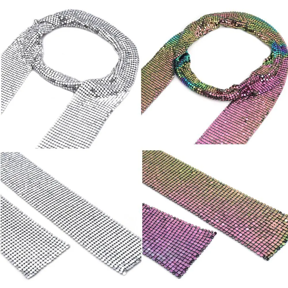 Sexy Punk Statement Aluminium Alloy Sparkly Sequins Scarf Ladies Cocktail Long Choker Neck Collar