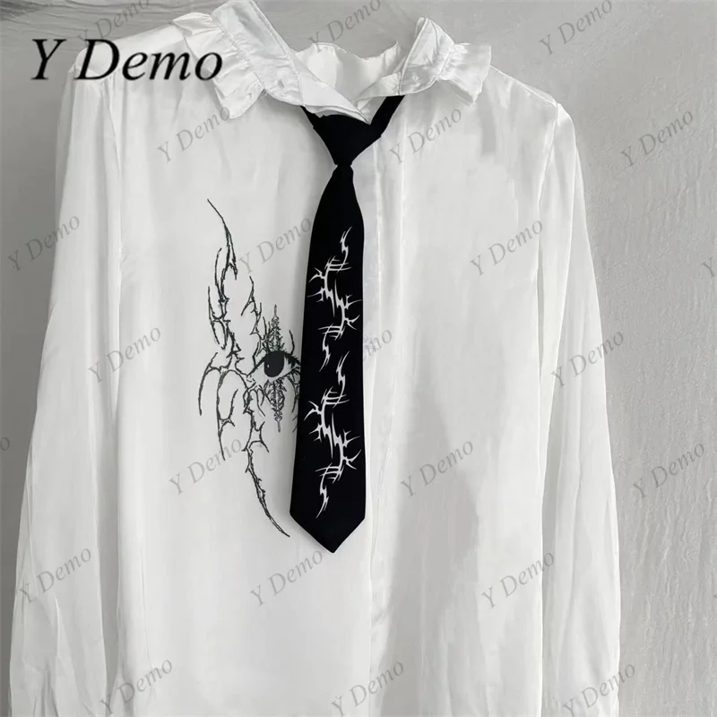 Y Demo Techwear Rock Thorn Lightning Print Adjustable Choker Elastic Black Neck Tie