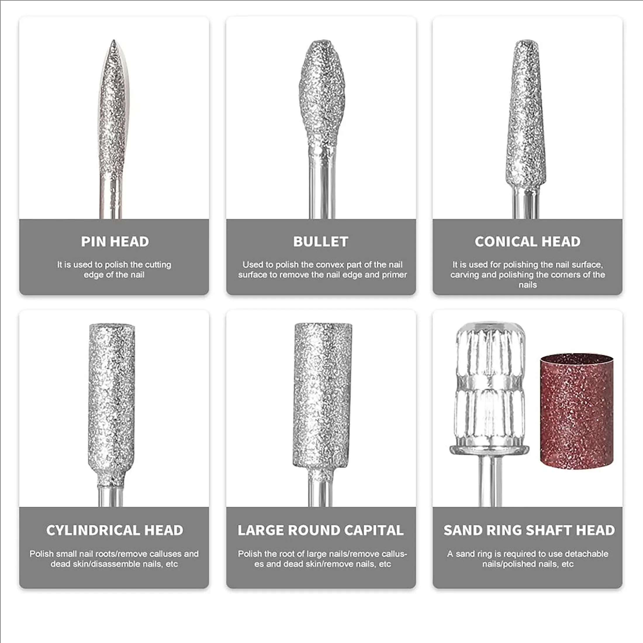 1 set - Oplaadbare nagelpolijstmachine met 6 slijpkoppen - Professioneel manicurehulpmiddel voor het verwijderen en glanzende acryl-/gelnagels