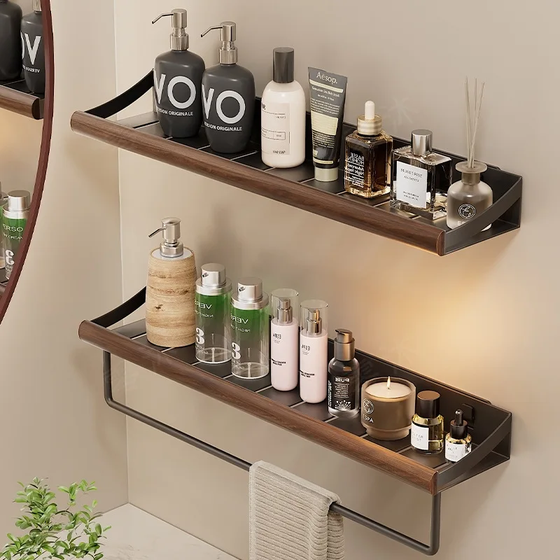 wood Bathroom Storage Shelves，Wooden bathroom Rack Wall-Mounted Punch-Free, Seasoning Board shower Storage Rack，bath organizer
