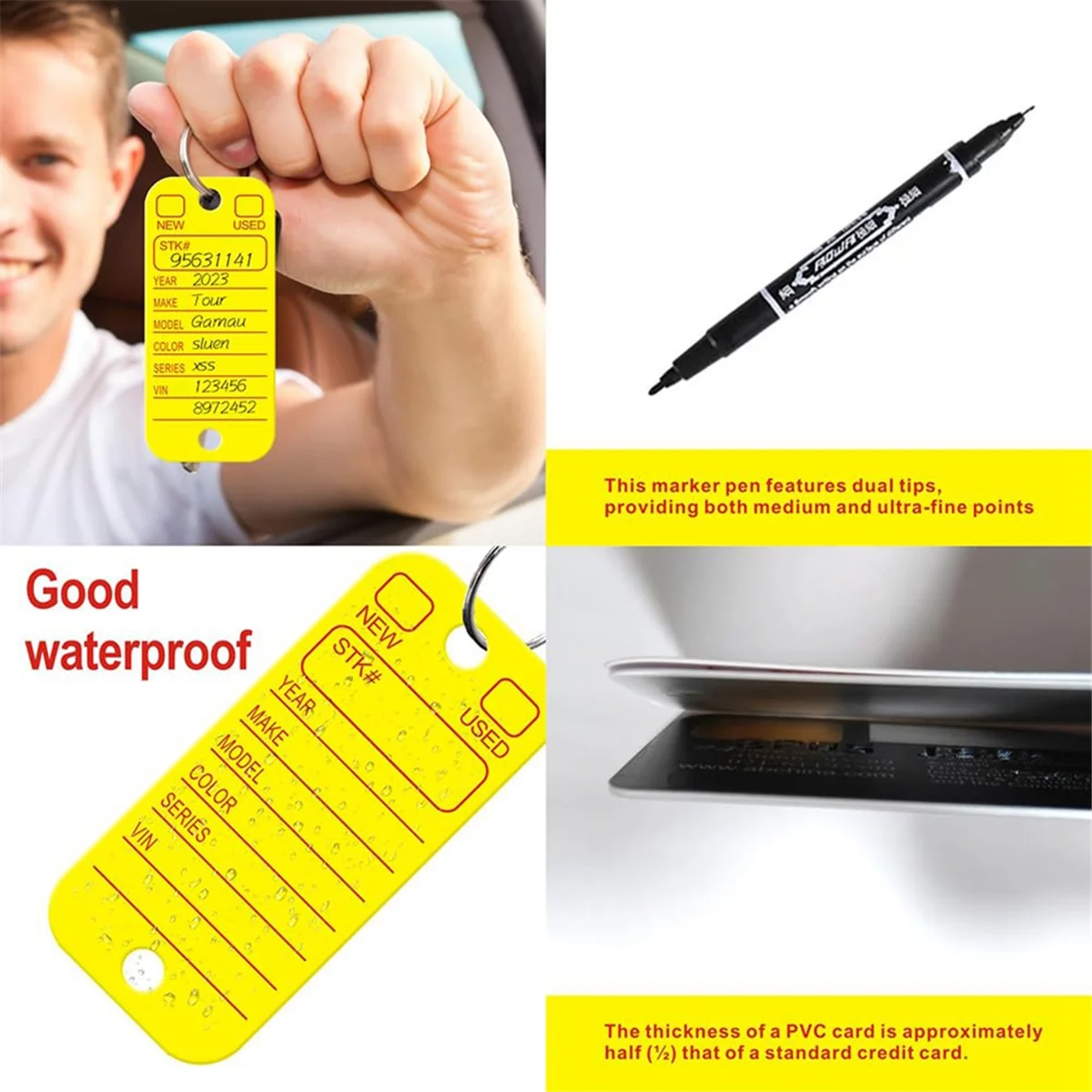 

AB06 PVC Tags with Labels and Rings, Car Key Tags for Organization, Identifiers, and Luggage Tags with Markers 200PCS Yellow