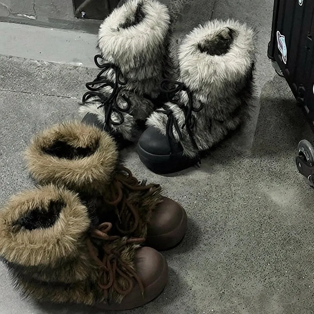 

Women's Winter Boots Thick Bottom Heightening Snow Boots Warm Mid-Calf Fur Lined Boots Retro Boots Commute Style