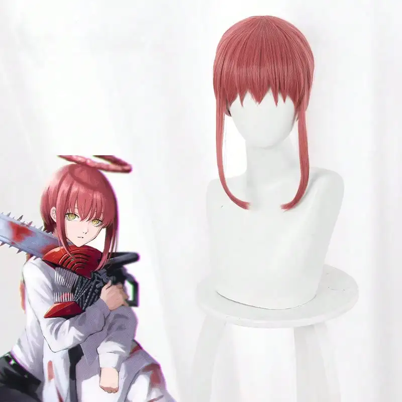 Long Dark Pink Makima Wig Synthetic Anime Cosplay Wigs With One Braid Heat Resistant Cosplay Synthetic Wigs Halloween Party image 5