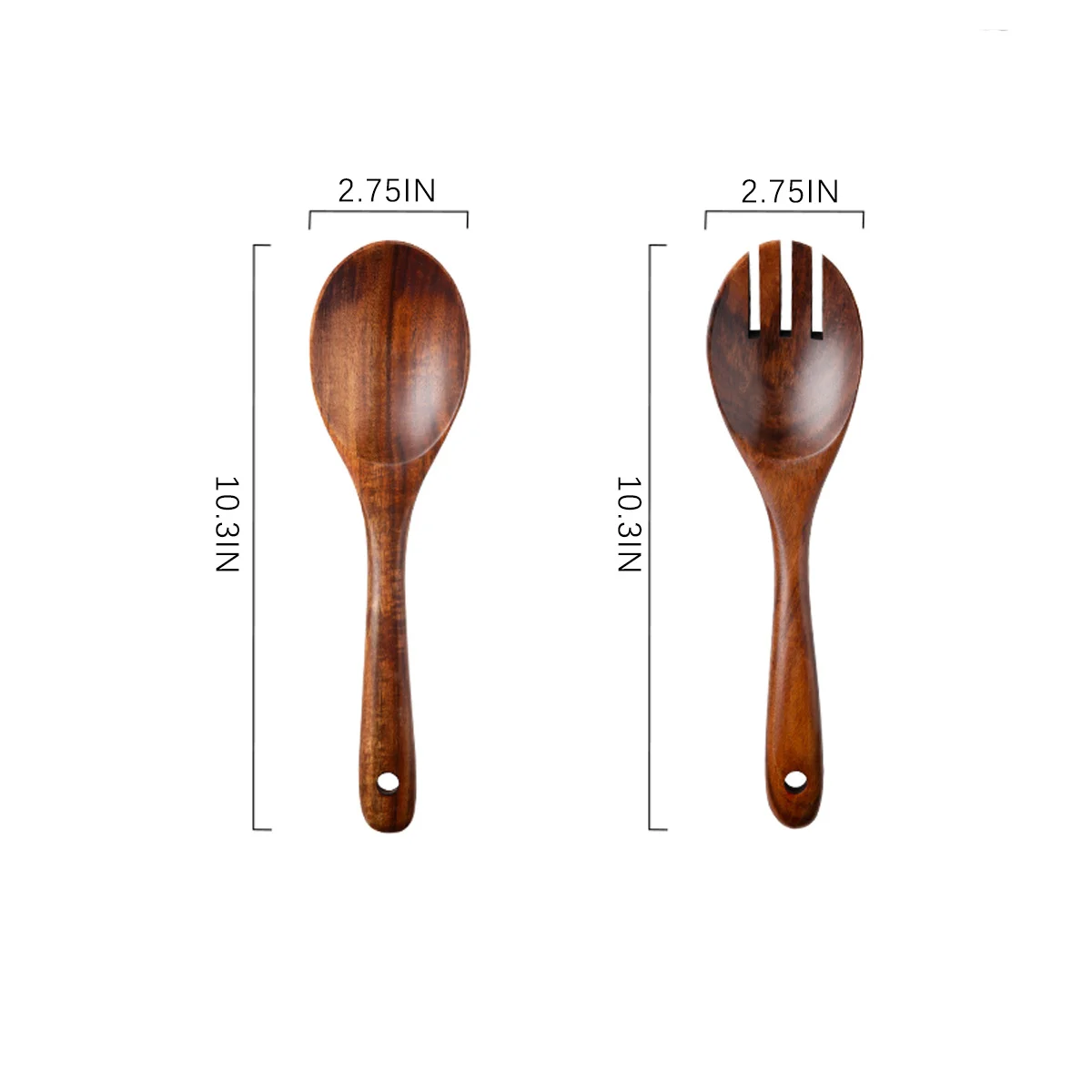 Juego De 2 Cubiertos De Ensalada De Madera De Acacia - Pinzas, Cuchara Y Tenedor Grandes Para Ensalada, Pasta O Fruta (Mango Largo)