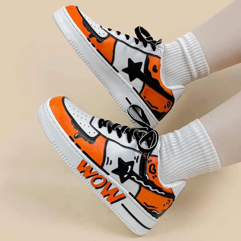 Amy and Michael Original Designers Sneakers Women Fashionable Trendy Hand-Painted Skateboard Shoes Female Sports Casual Trainers