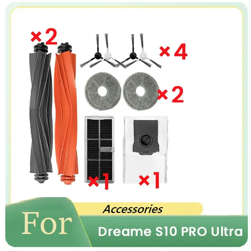 

A04G-10 Pcs For Dreame S10 PRO Ultrai Sweeping Robot Accessories Main Side Brush Dust Bag Mop Cleaner Parts Replacement