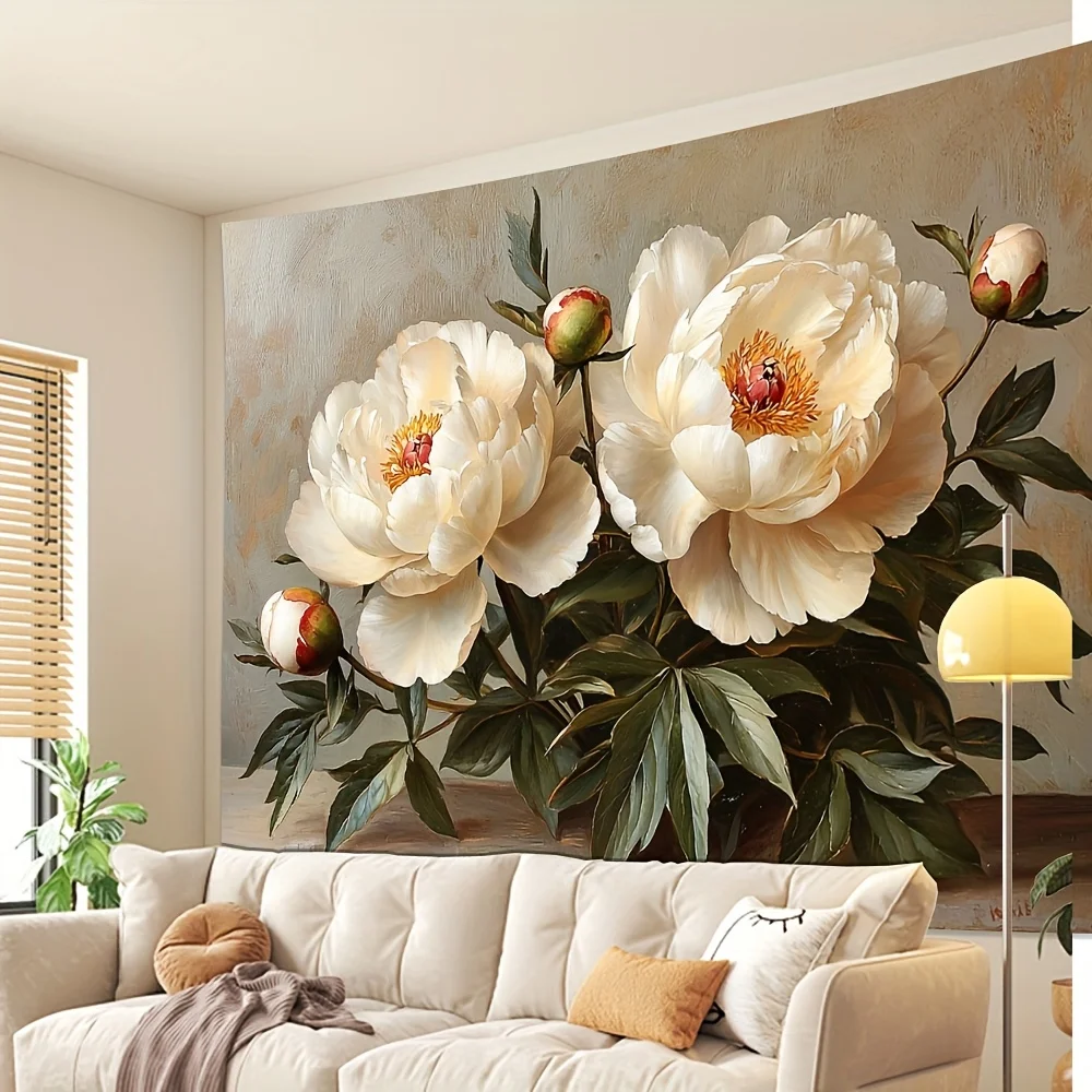 قطعة واحدة من نسيج طباعة الفاوانيا البيضاء، قماش بوليستر، قابل للغسل في الغسالة، مناسب لتزيين غرفة النوم وغرفة المعيشة. #4