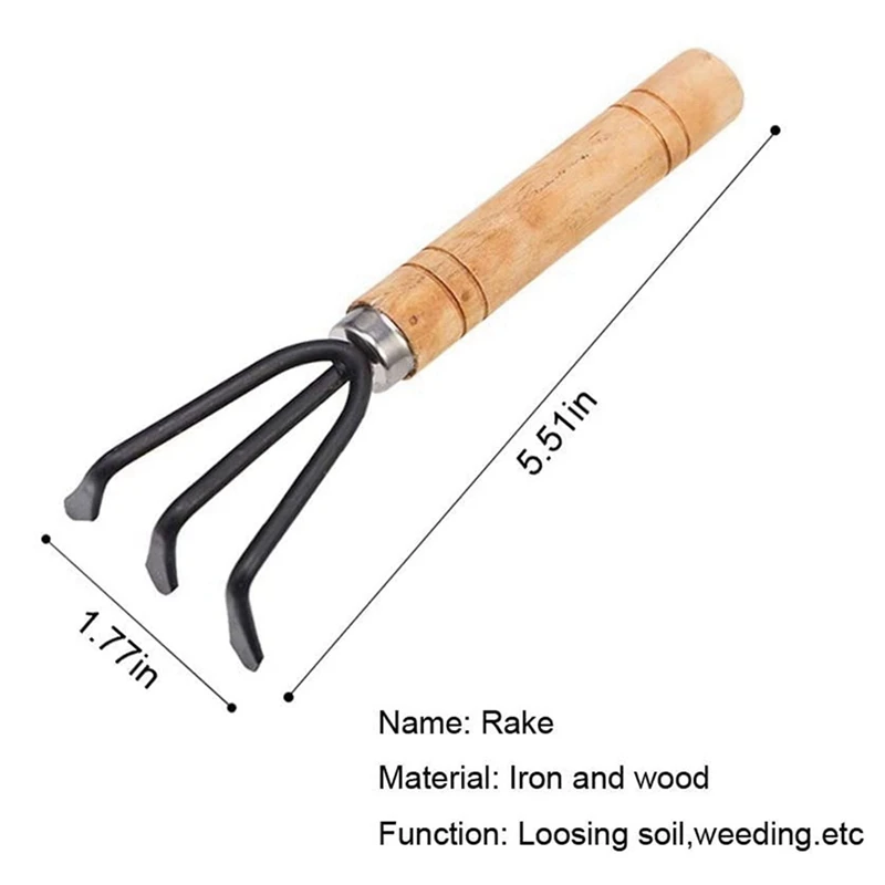 Набор из 6 Мини садовых инструментов, ручные инструменты для посадки, лопатка, грабли, лопатка, деревянная ручка, инструменты для посадки