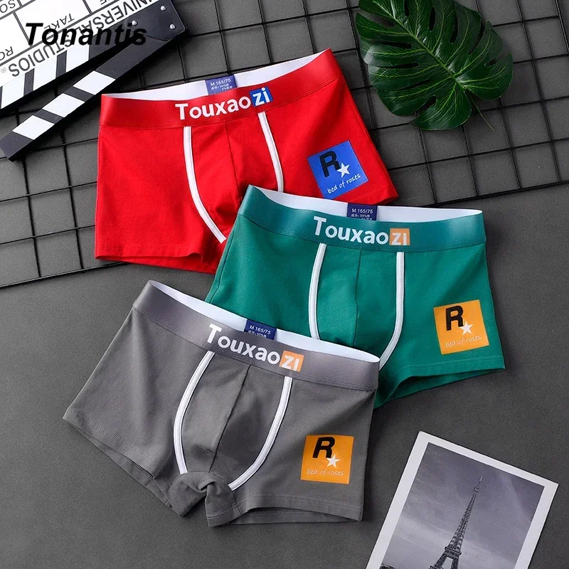 3Pcs/Set Men\'s Boxers Comfort Youth Cotton Mens Underwear Personality Trendy Printing Man Underpants Korea Boxer Shorts 2024