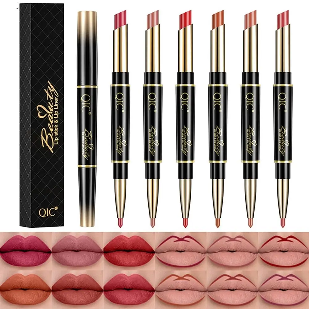 14 Colors Double Ended Double Head Matte Lipstick Water Proof Non Fading Liner Pencil Moisturizing Long Lasting Lip Liner Girl