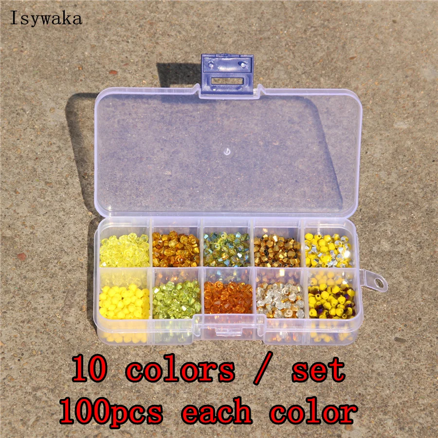 Isywaka Purple color 10colors/set 4mm Austria Crystal Beads Bicone Stone Jewelry Findings Glass,total 1000pcs