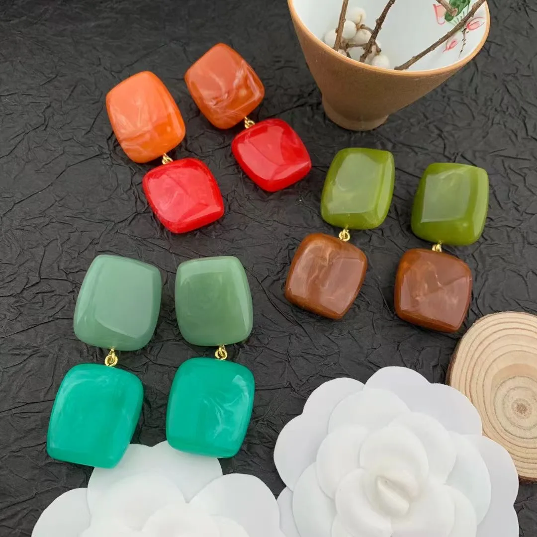 

Medieval Vintage Acrylic color blocking earrings for women's girl eardrop jewelry wholesale