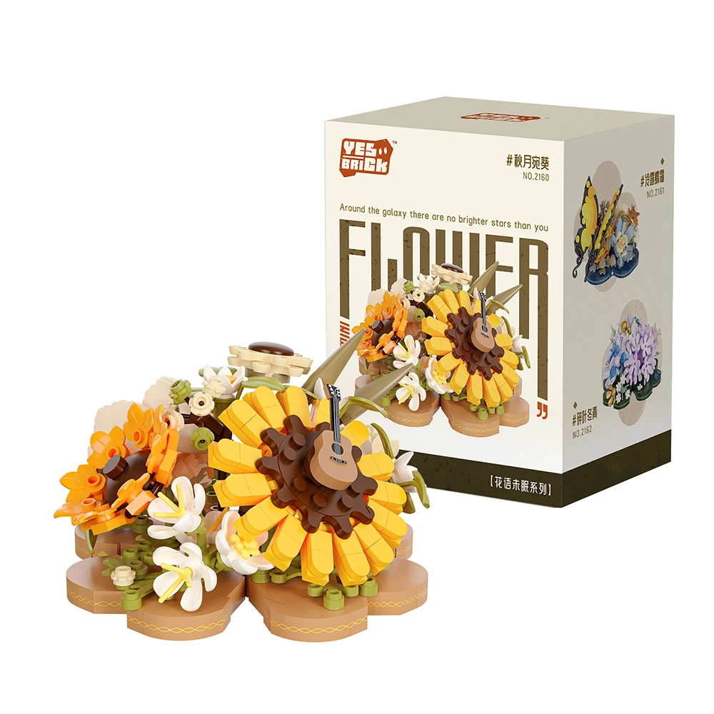 

Buidling Blocks Flowers Plant Potted Model Butterfly Sunflower Rose Home Decoration Bricks DIY Toys for Children Gifts