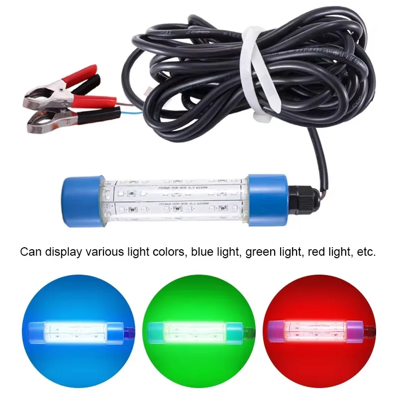 مصباح صيد LED تحت الماء 12 فولت 30 وات مع مشبك سهل توصيل قوة السيارة والقارب مصباح صيد LED تحت الماء