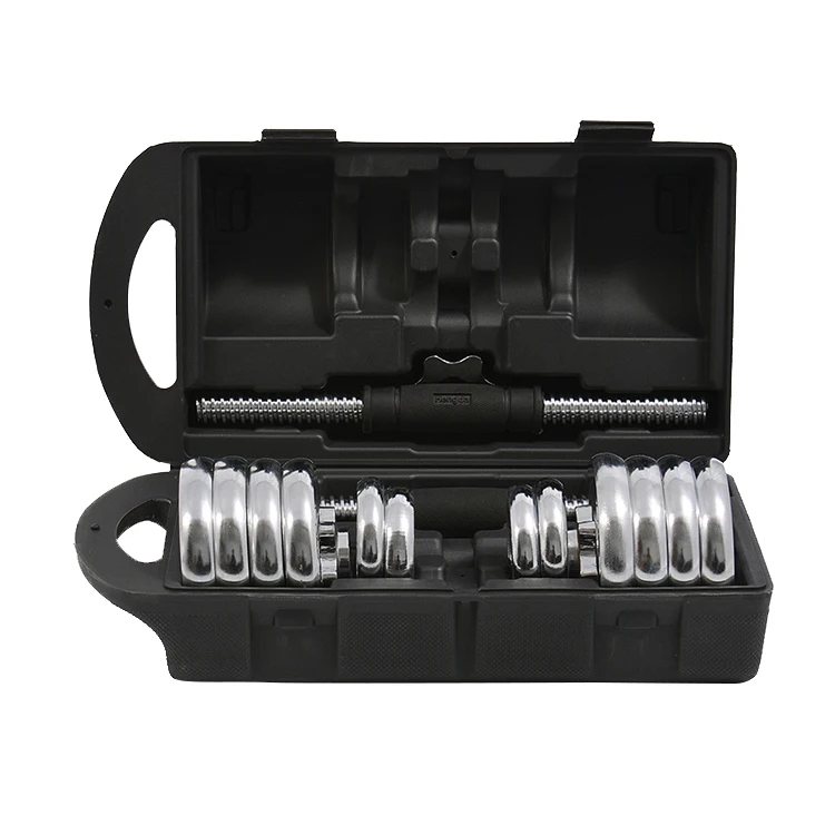 

Hot Sale Factory Price 15kg Electroplated Silver Round Plate Adjustable Barbell Dumbbell Set for Gym Home