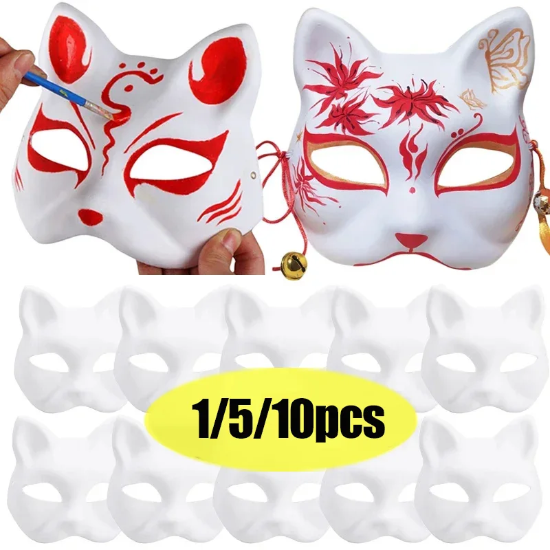 

1/5/10Pcs Diy Japanese Mask Half Face Hand-painted Cat Fox Mask Anime Demon-Slayer Masquerade Halloween Festival Cosplay Prop