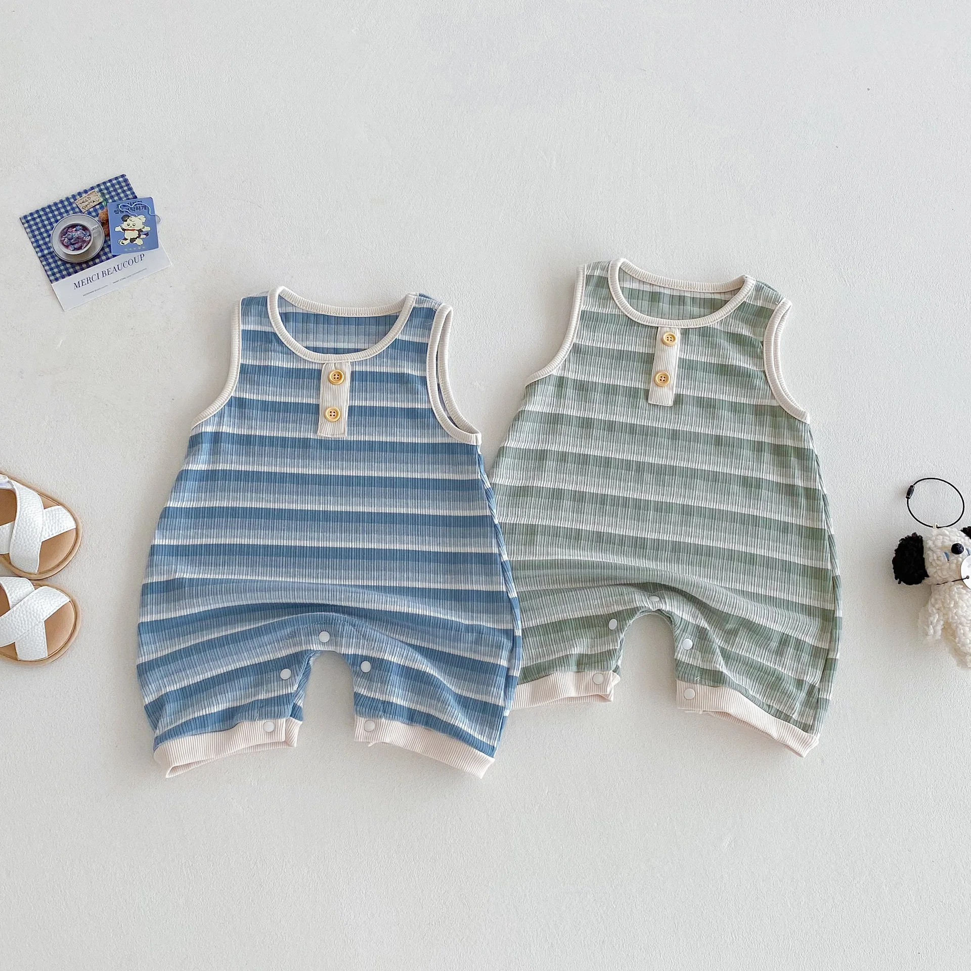 

2025 Summer New Baby Sleeveless Striped Romper Thin Cotton Infant Boy Girl Breathable Casual Jumpsuit Newborn Clothes 0-24M