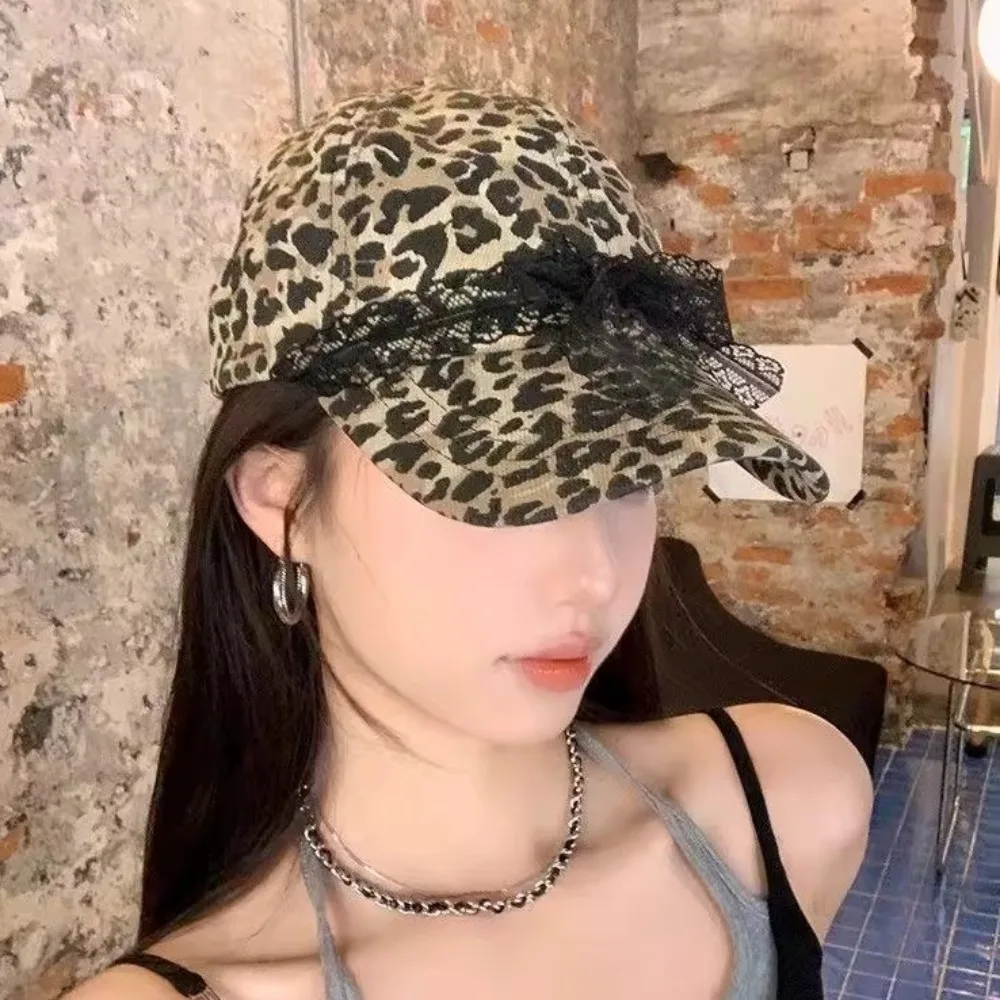 

Comfort Hip Hop Leopard Print Baseball Cap Lace Long Brim Bow Visor Hat Peaked Cap UV Protection Sun Hat Outdoor
