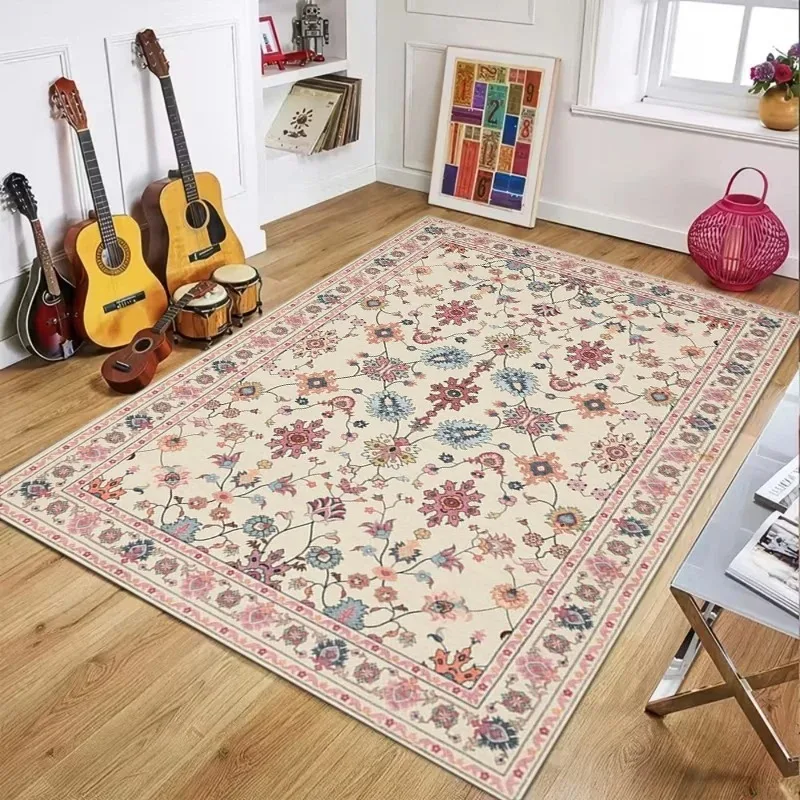 Vintage Oriental Floral Pattern Area Rug, Soft Non-Slip Washable Floor Mat for Living Room, Hallway and Bedroom Decor